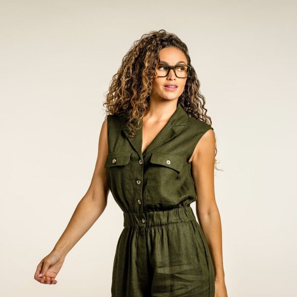 NWT ZARA SLEEVELESS LINEN BLEND JUMPSUIT - Picture 2 of 10